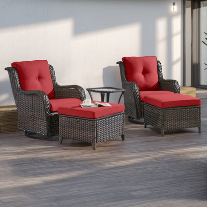 Ensemble de mobilier d'extérieur Pocassy 5 pièces, chaises pivotantes avec poufs