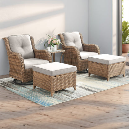 Ensemble de mobilier d'extérieur Pocassy 5 pièces, chaises pivotantes avec poufs