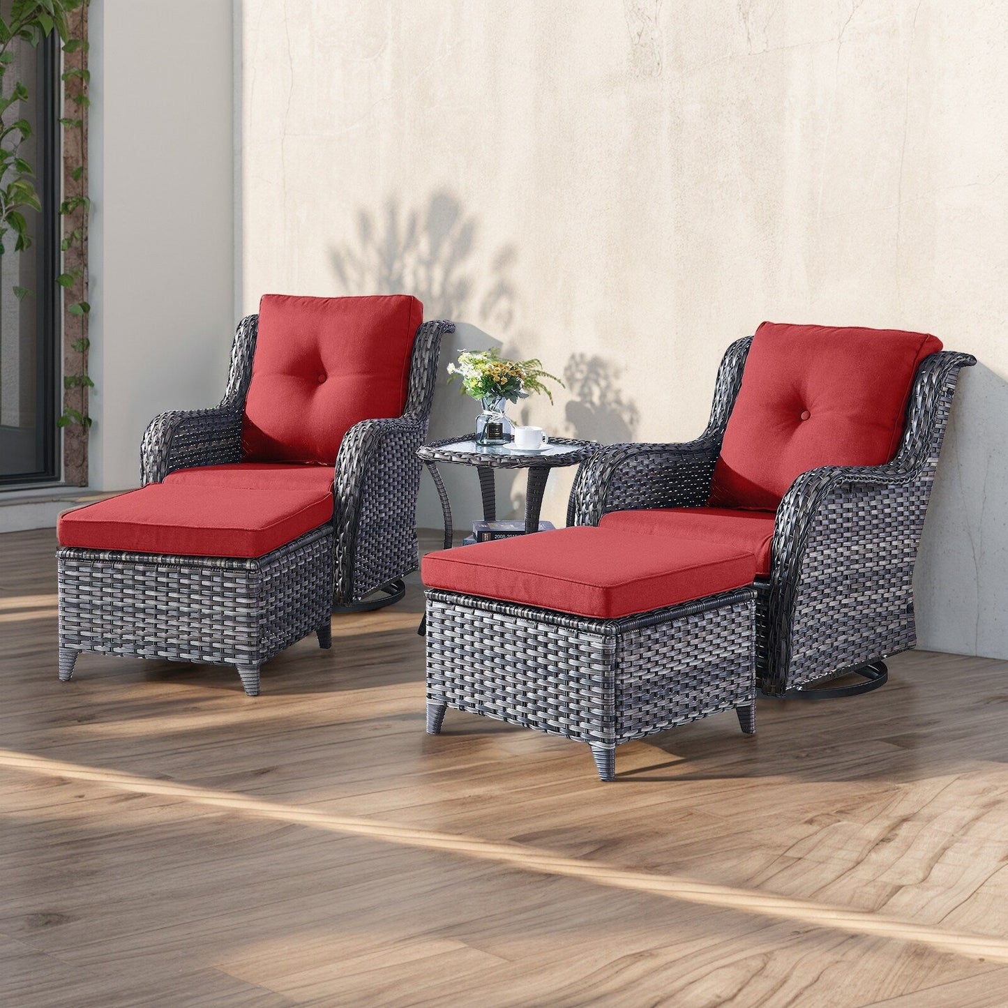 Ensemble de mobilier d'extérieur Pocassy 5 pièces, chaises pivotantes avec poufs