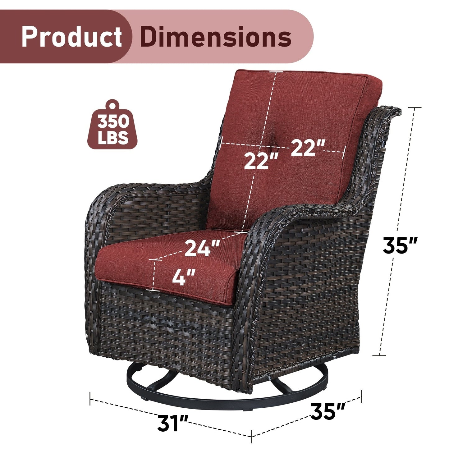 Ensemble de mobilier d'extérieur Pocassy 5 pièces, chaises pivotantes avec poufs