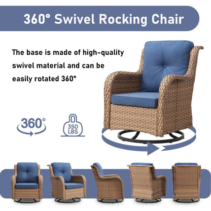 Ensemble de mobilier d'extérieur Pocassy 5 pièces, chaises pivotantes avec poufs