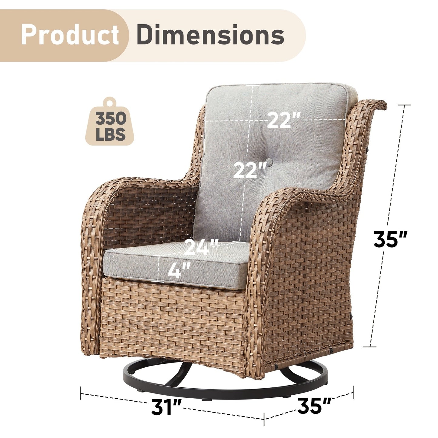 Ensemble de mobilier d'extérieur Pocassy 5 pièces, chaises pivotantes avec poufs