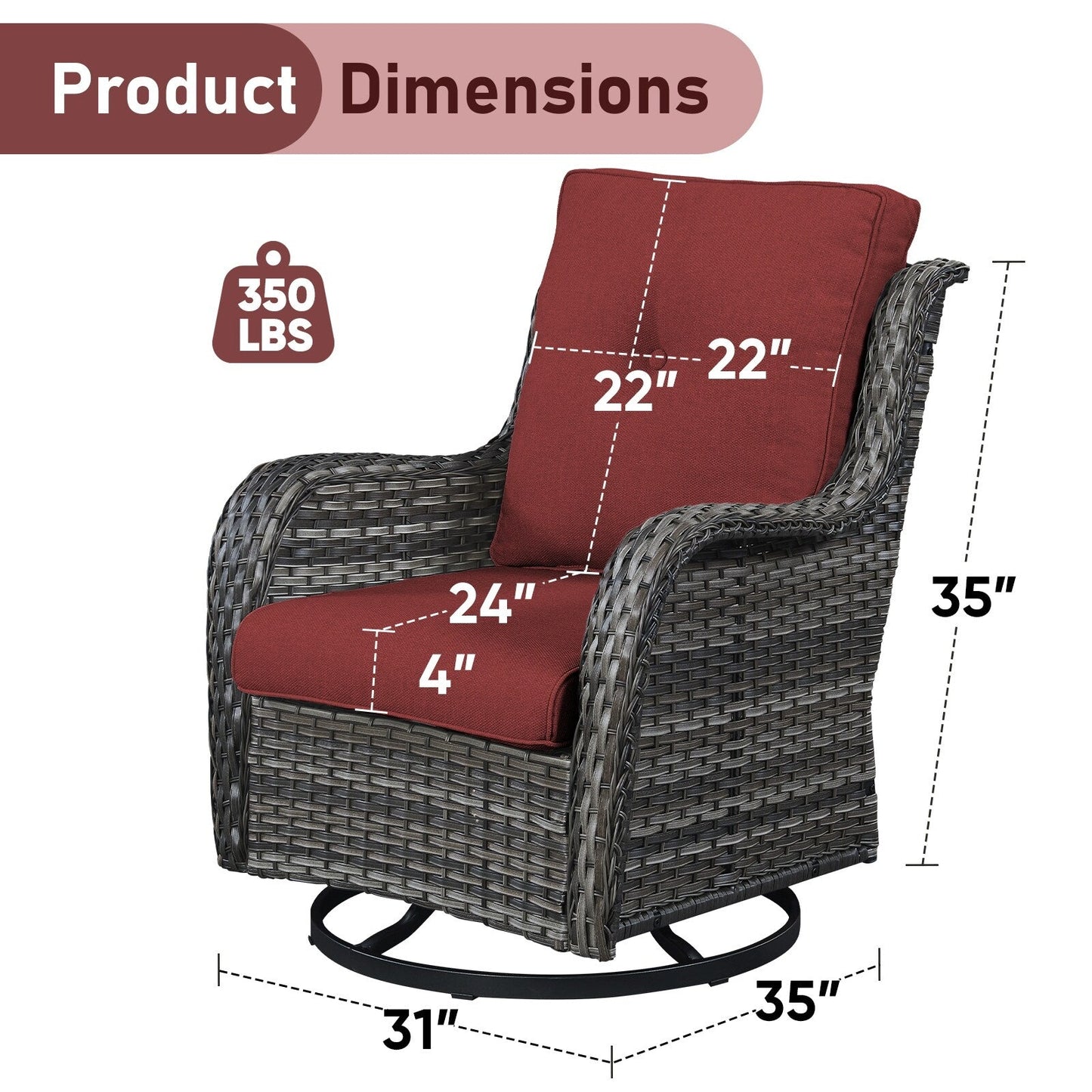 Ensemble de mobilier d'extérieur Pocassy 5 pièces, chaises pivotantes avec poufs