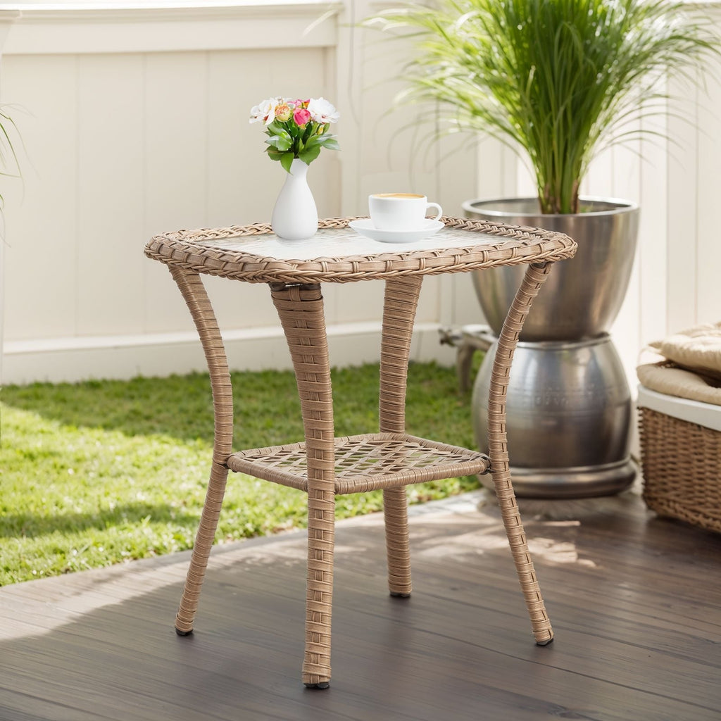 Pocassy Patio Wicker Coffee Table, Outdoor Rattan Side Table - 20X20