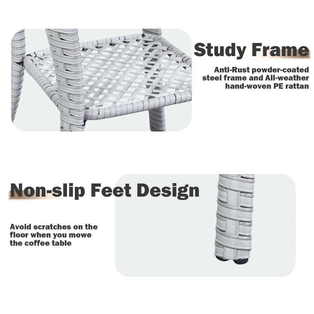 Pocassy Patio Wicker Coffee Table, Outdoor Rattan Side Table - 20X20