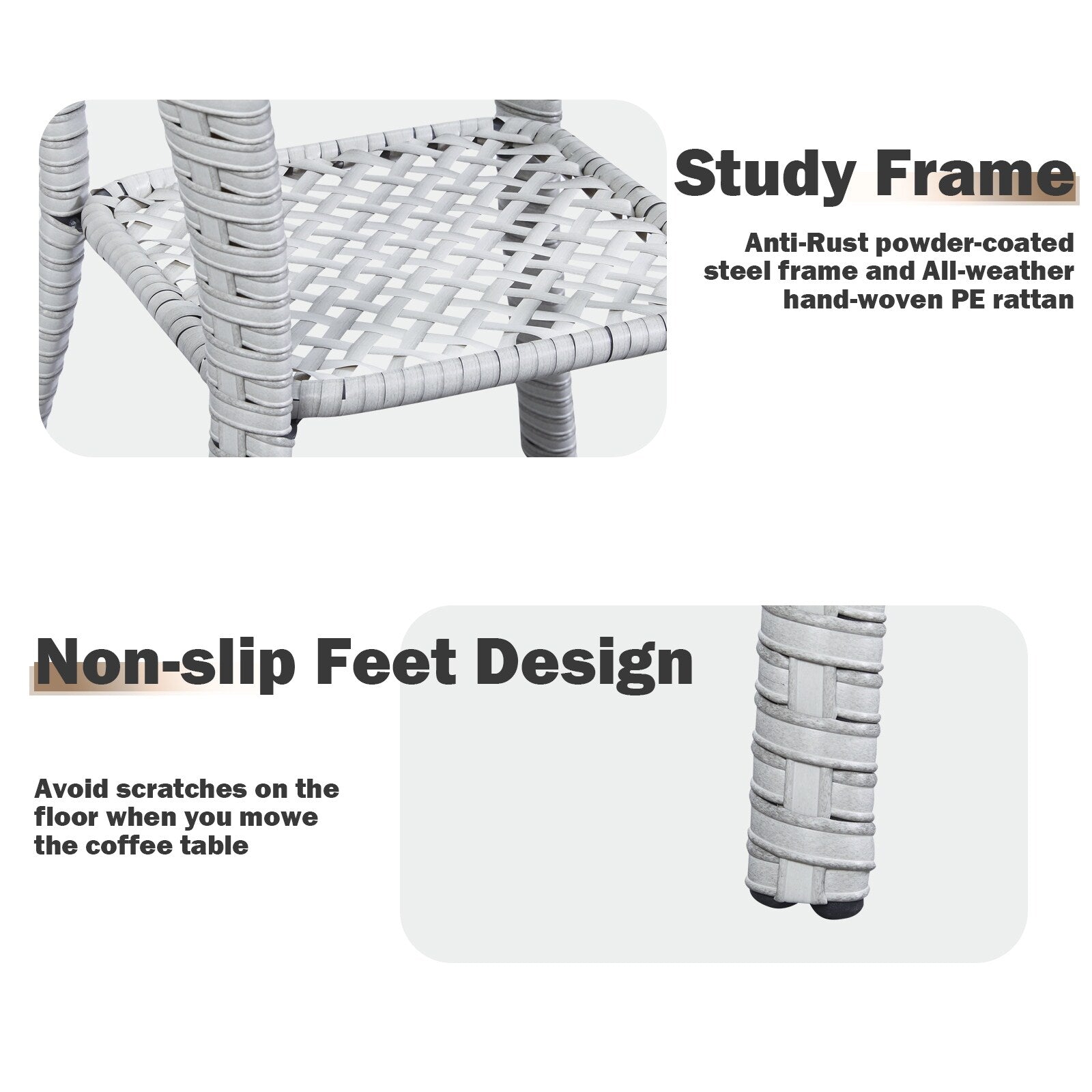 Pocassy Patio Wicker Coffee Table, Outdoor Rattan Side Table - 20X20