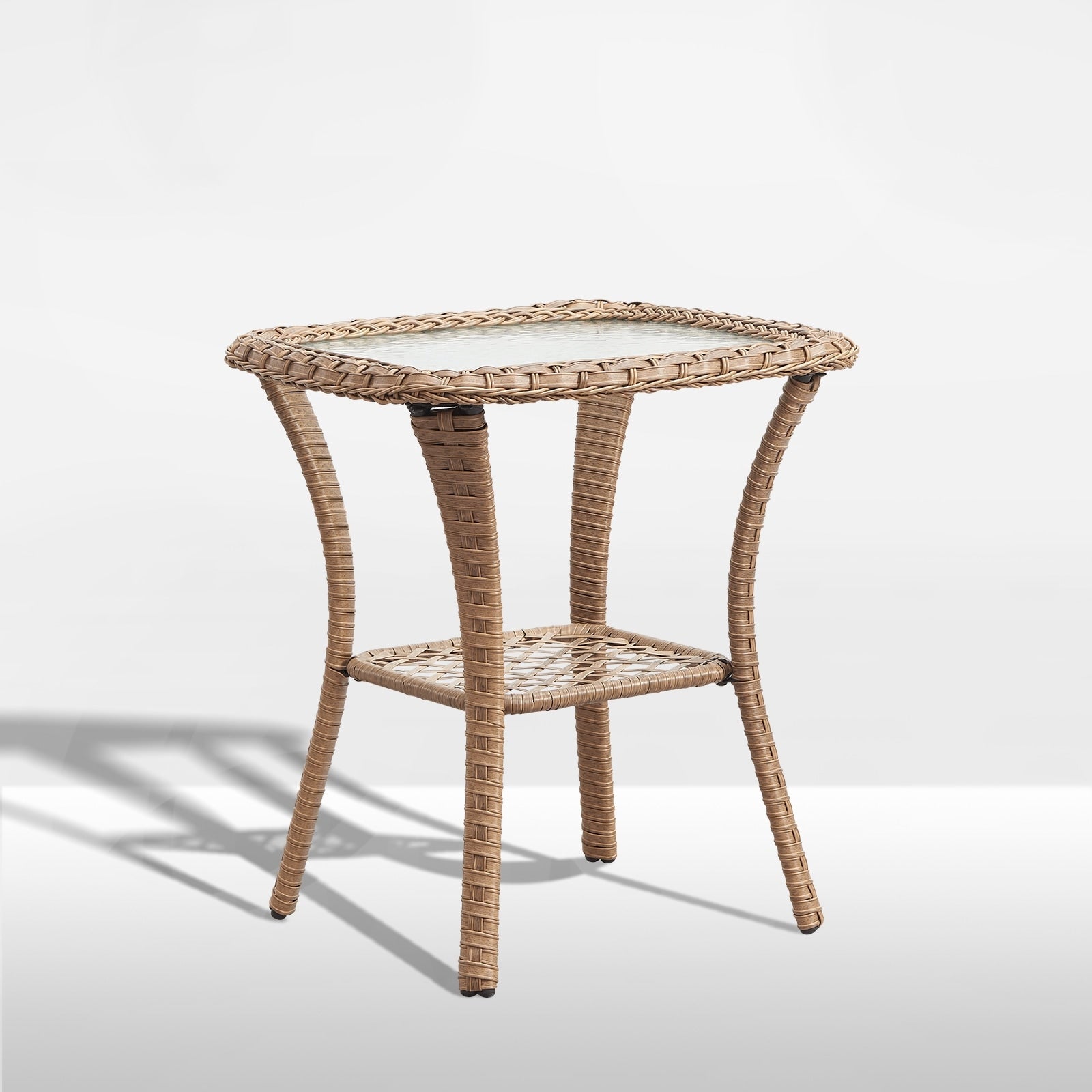 Pocassy Patio Wicker Coffee Table, Outdoor Rattan Side Table - 20X20