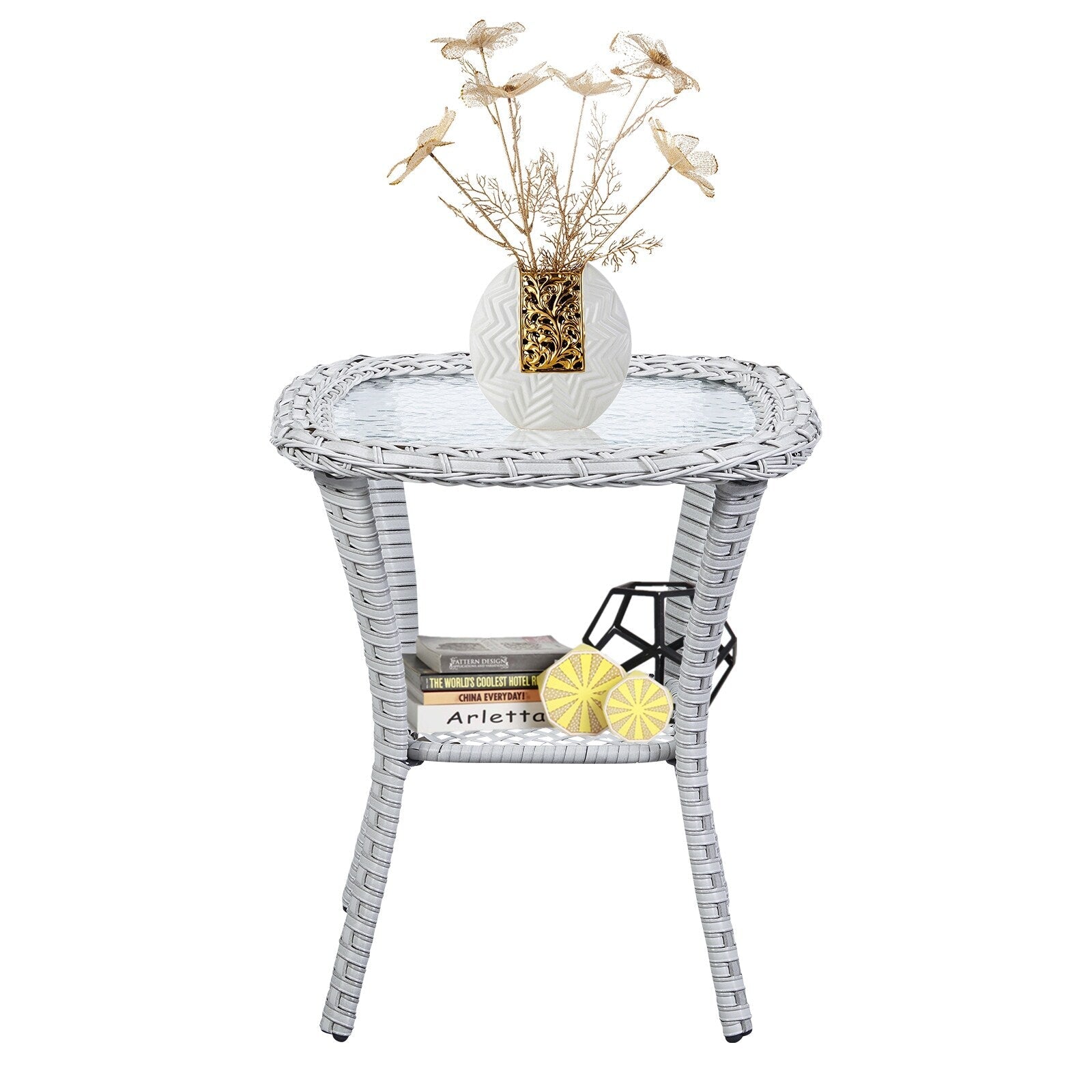 Pocassy Patio Wicker Coffee Table, Outdoor Rattan Side Table - 20X20