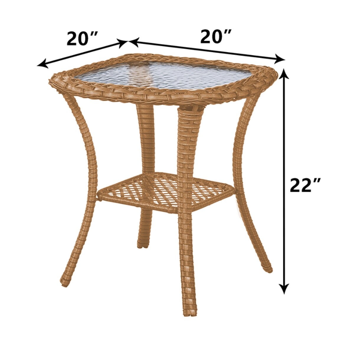 Pocassy Patio Wicker Coffee Table, Outdoor Rattan Side Table - 20X20