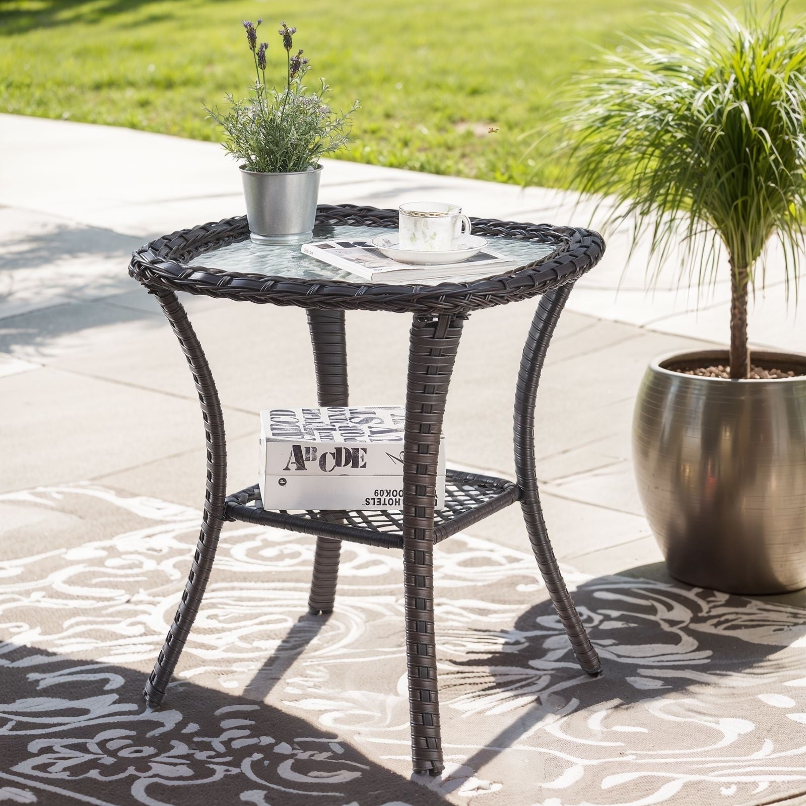 Pocassy Patio Wicker Coffee Table, Outdoor Rattan Side Table - 20X20