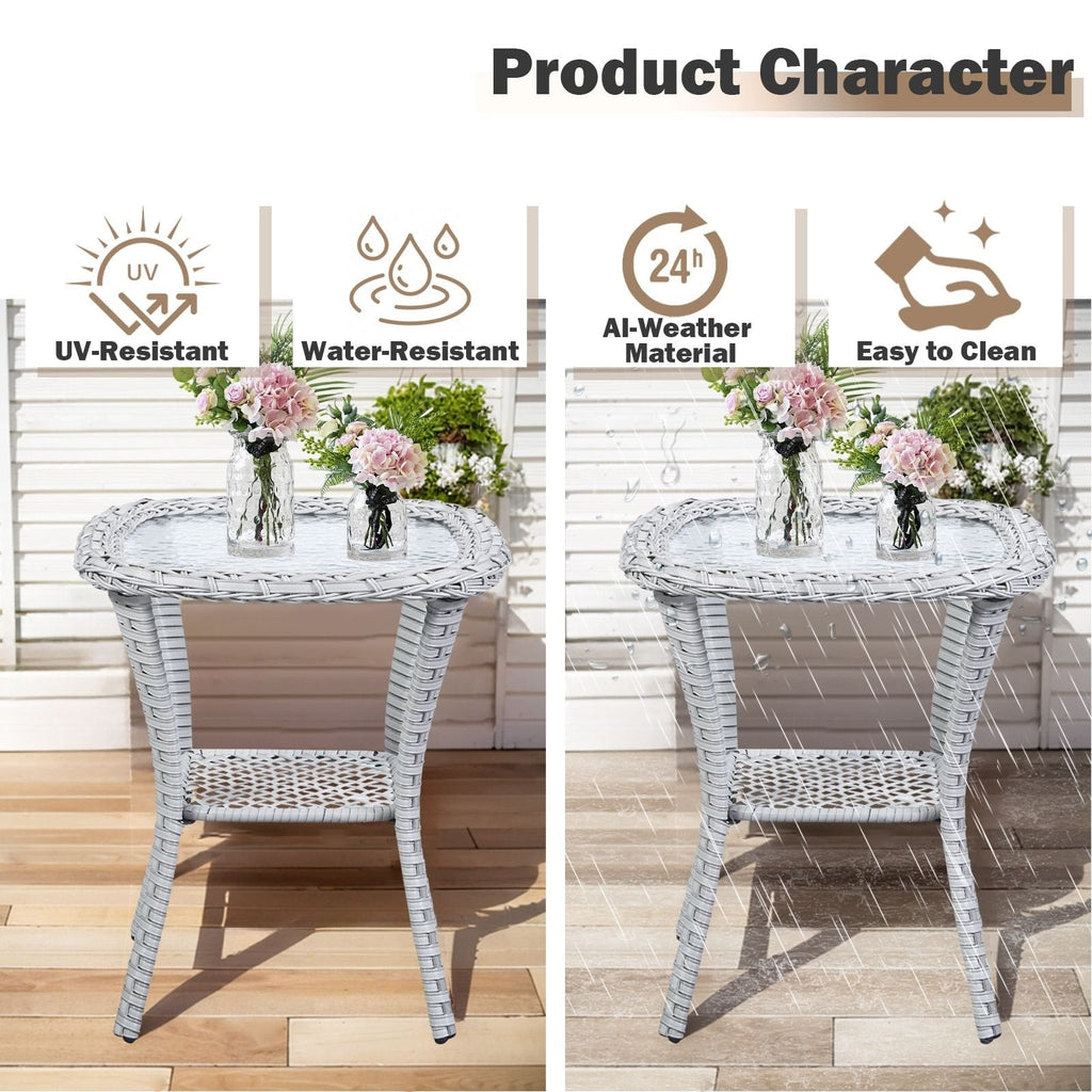 Pocassy Patio Wicker Coffee Table, Outdoor Rattan Side Table - 20X20