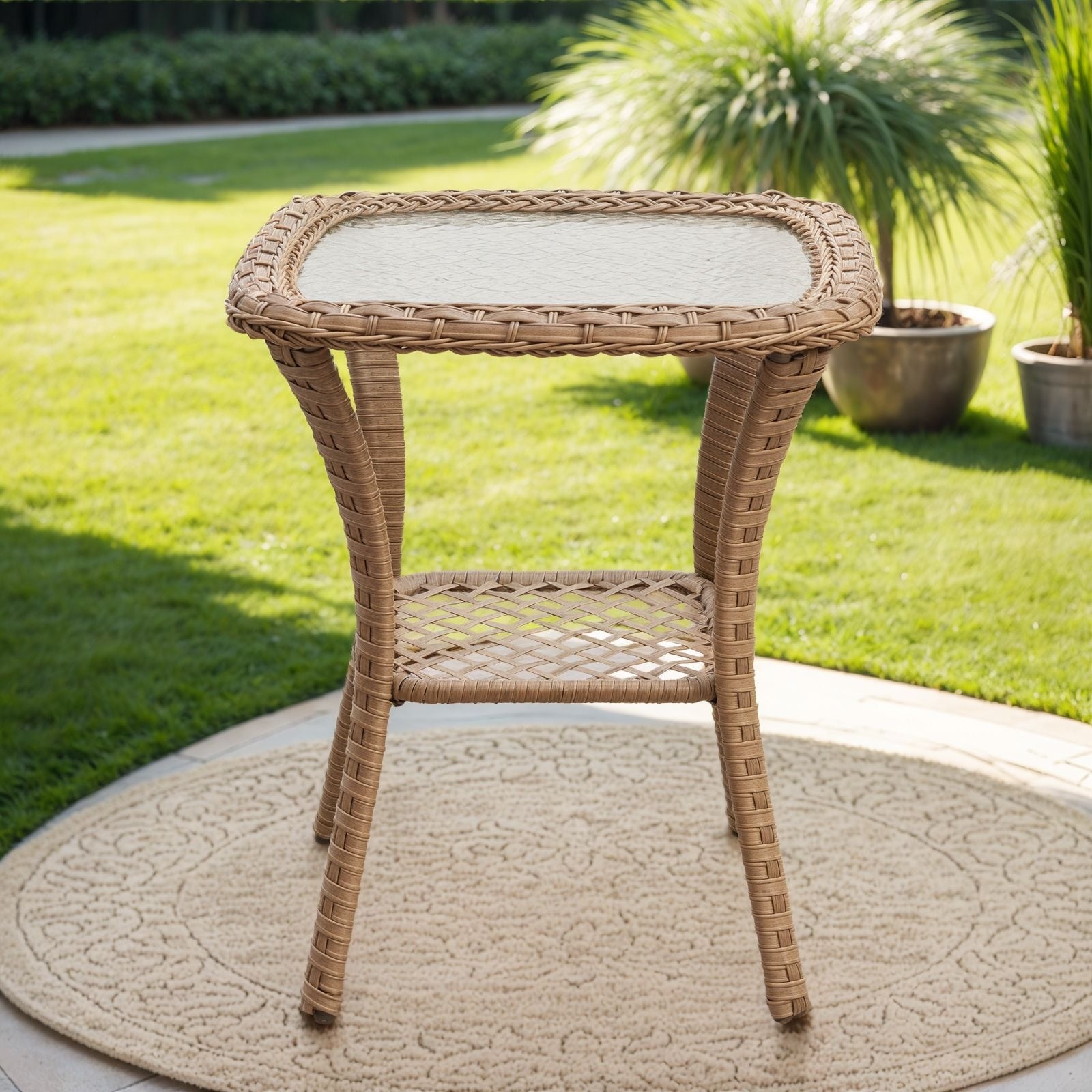 Pocassy Patio Wicker Coffee Table, Outdoor Rattan Side Table - 20X20