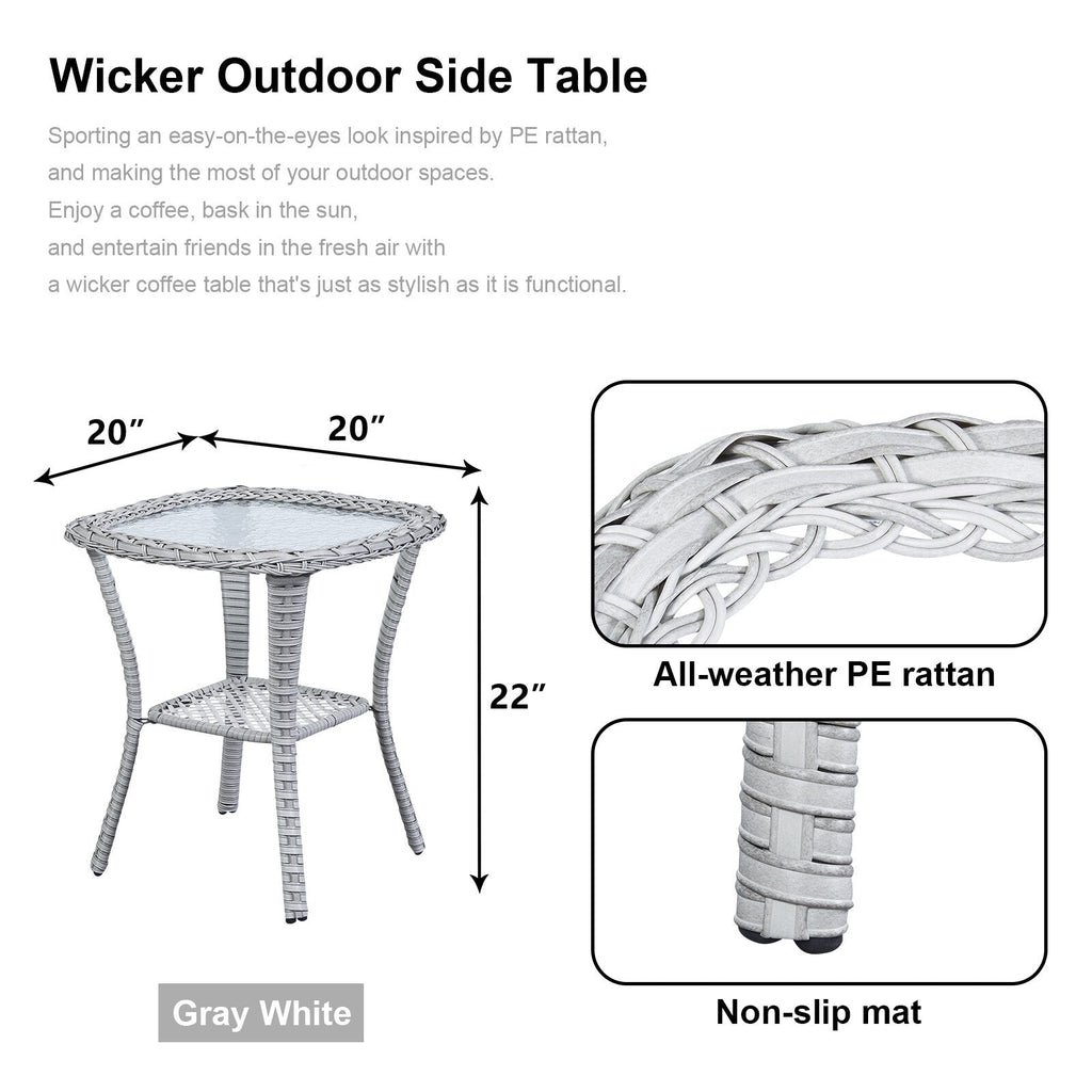 Pocassy Patio Wicker Coffee Table, Outdoor Rattan Side Table - 20X20