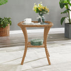 Pocassy Patio Wicker Coffee Table, Outdoor Rattan Side Table - 20X20