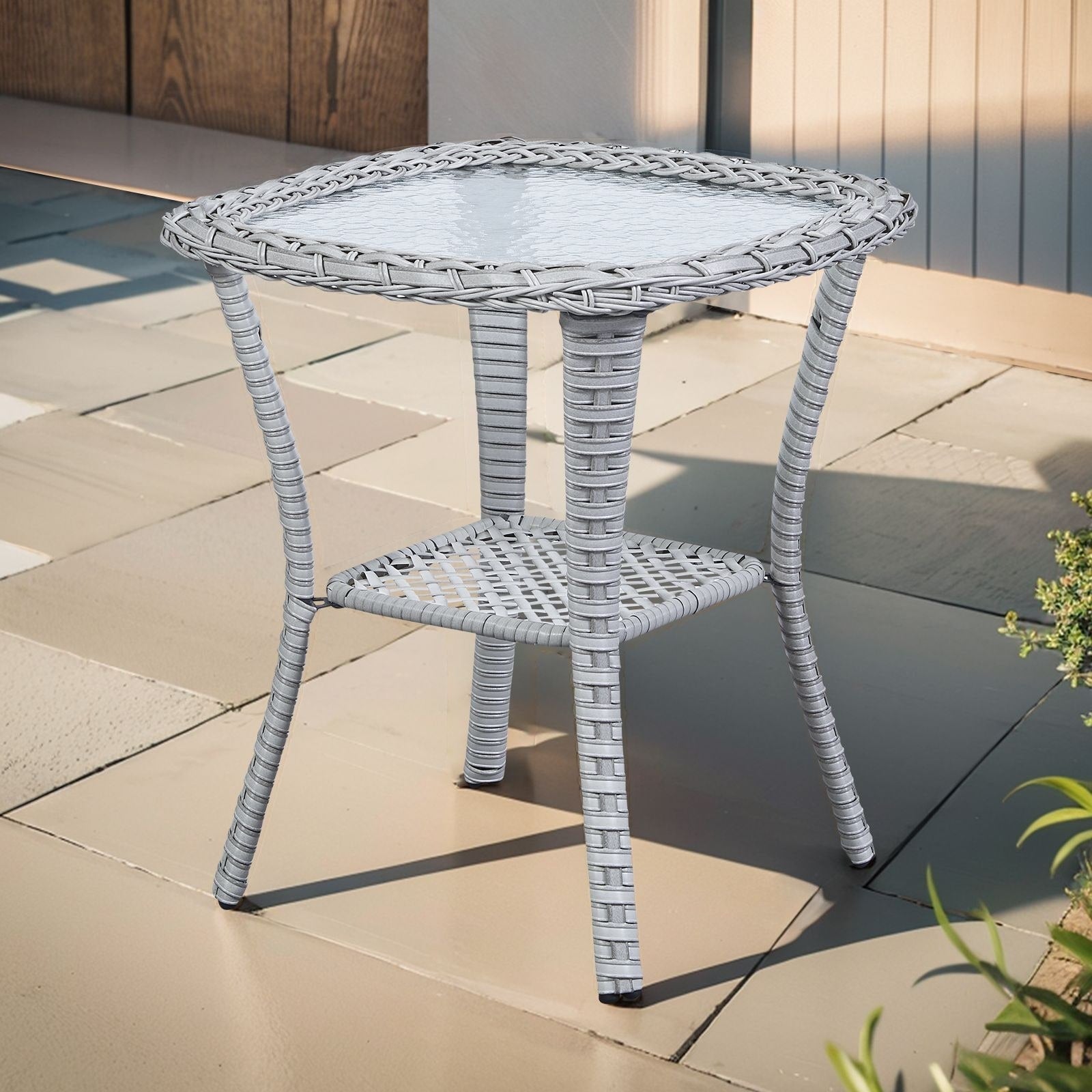 Pocassy Patio Wicker Coffee Table, Outdoor Rattan Side Table - 20X20