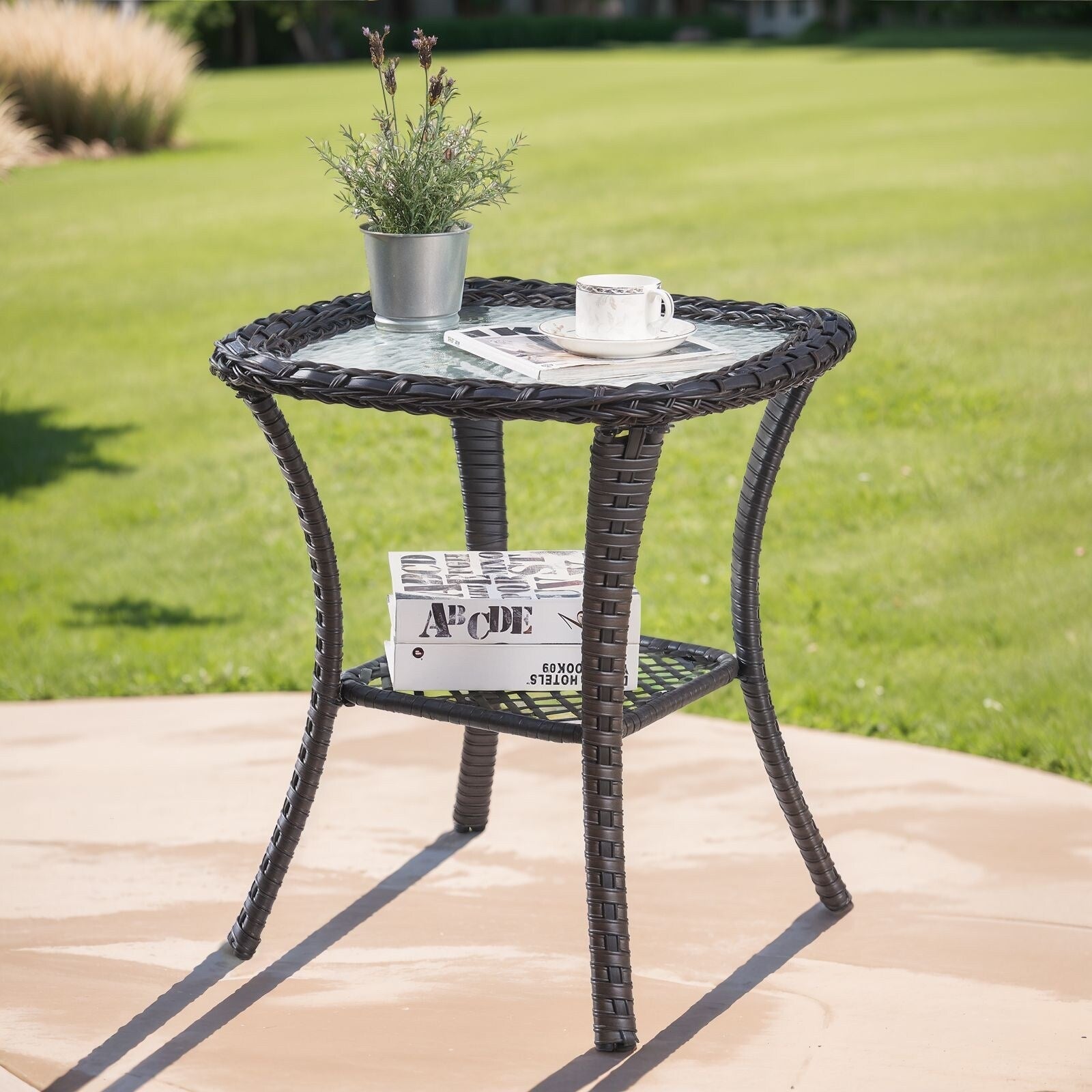 Pocassy Patio Wicker Coffee Table, Outdoor Rattan Side Table - 20X20