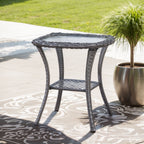 Pocassy Patio Wicker Coffee Table, Outdoor Rattan Side Table - 20X20