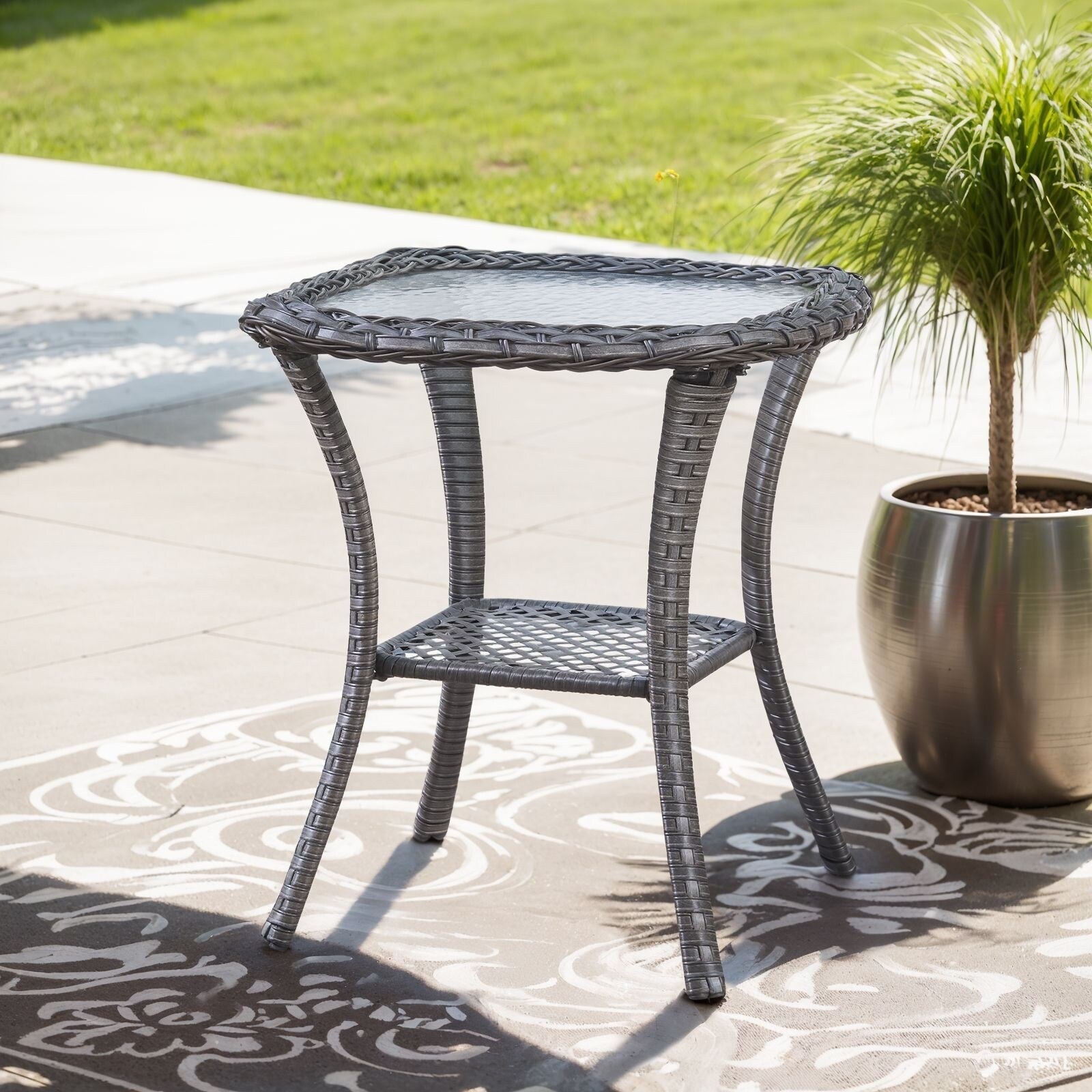 Table basse d'extérieur en osier Pocassy Patio, table d'appoint en rotin - 20 x 20