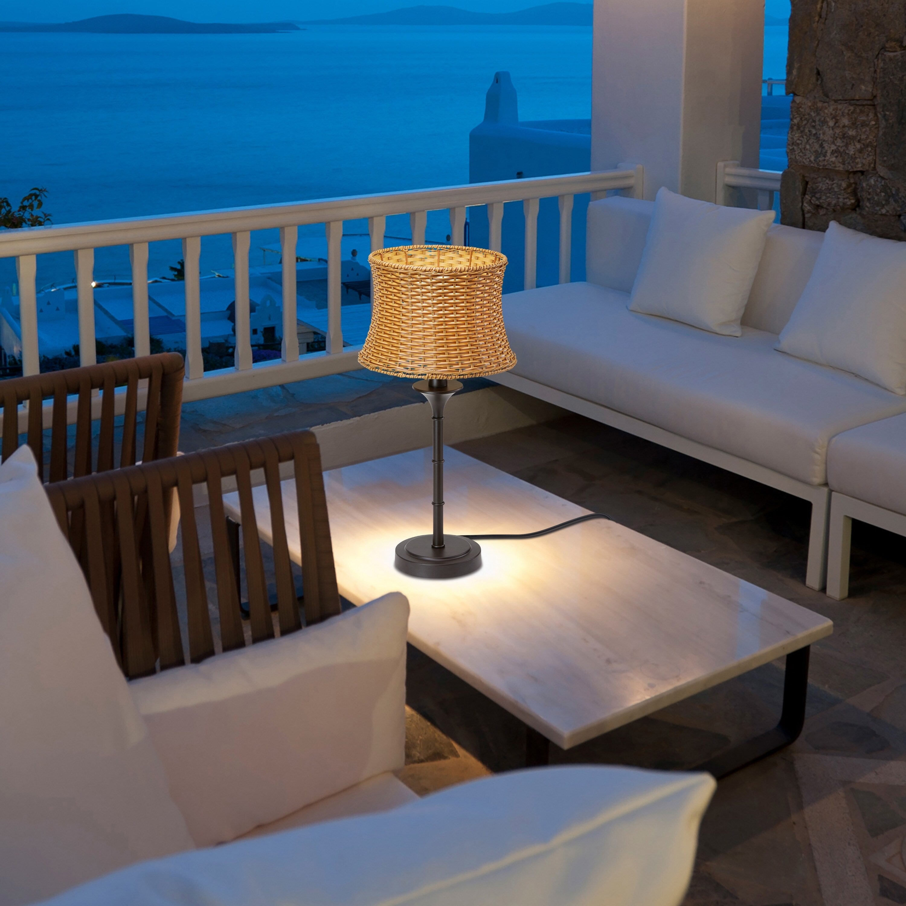 Lampe de table d'extérieur Pocologan Tan 25,25 pouces par Havenside Home - 12,5 L x 12,5 l x 25,25 H