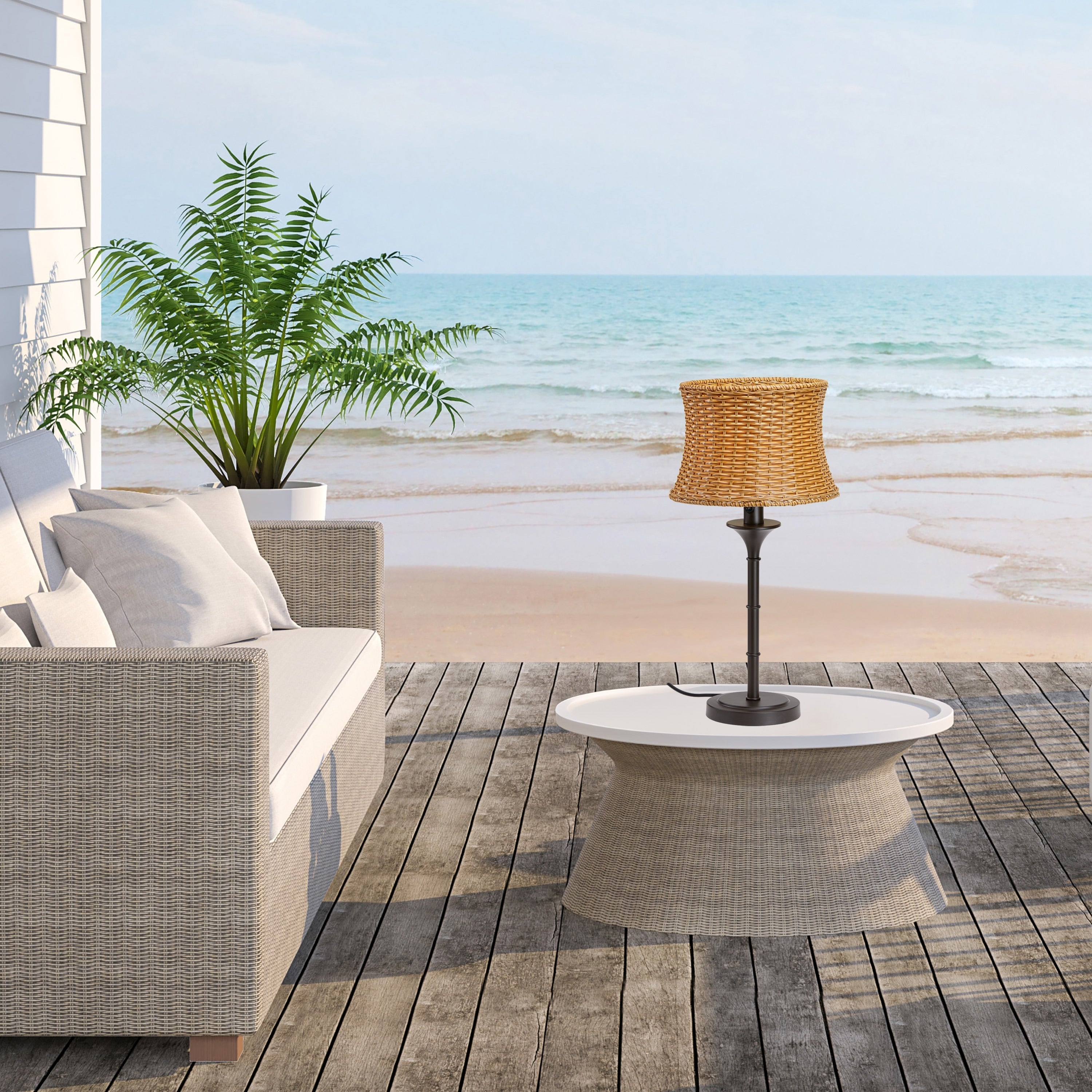 Lampe de table d'extérieur Pocologan Tan 25,25 pouces par Havenside Home - 12,5 L x 12,5 l x 25,25 H