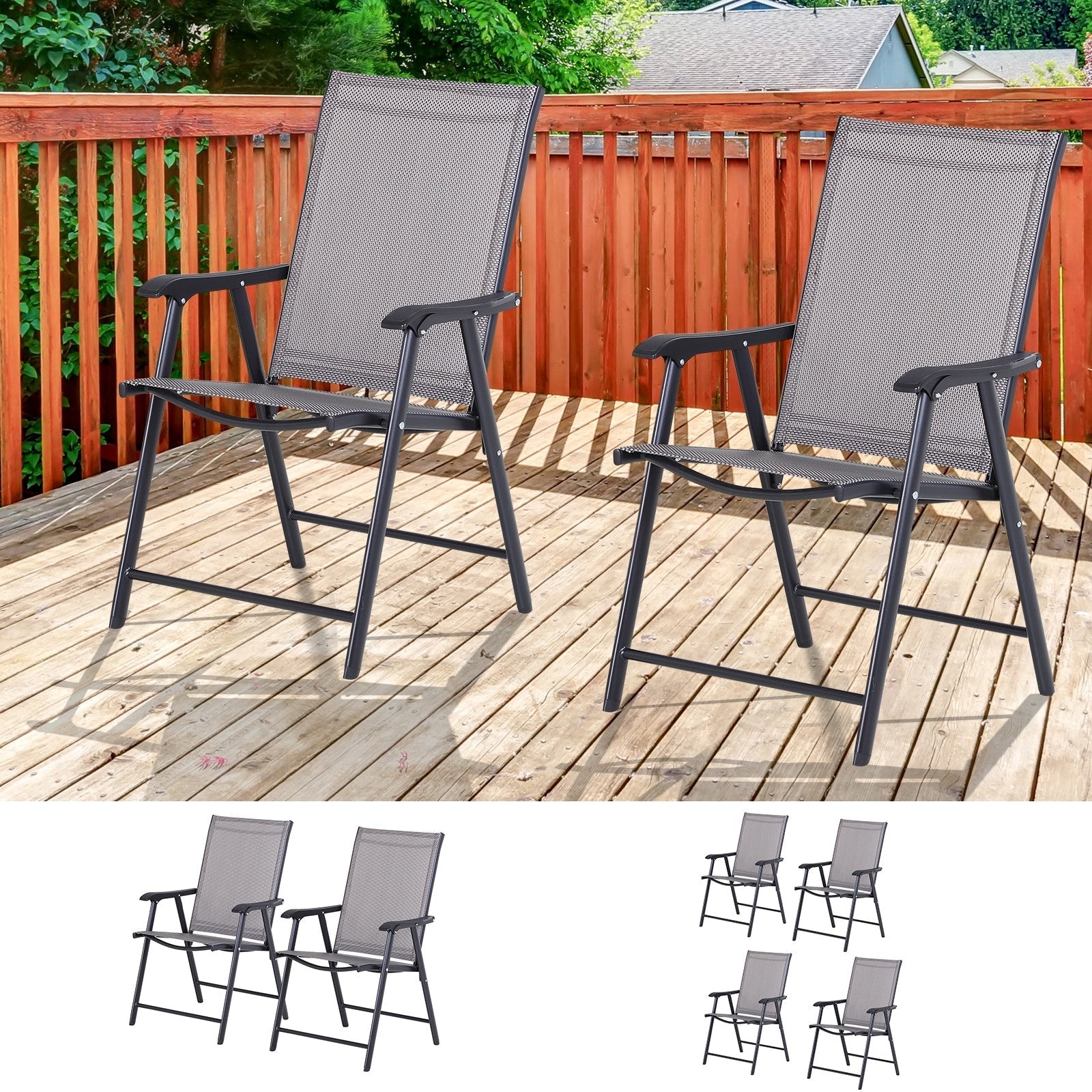 Chaises de patio pliantes grises Podena (lot de 2) par Havenside Home