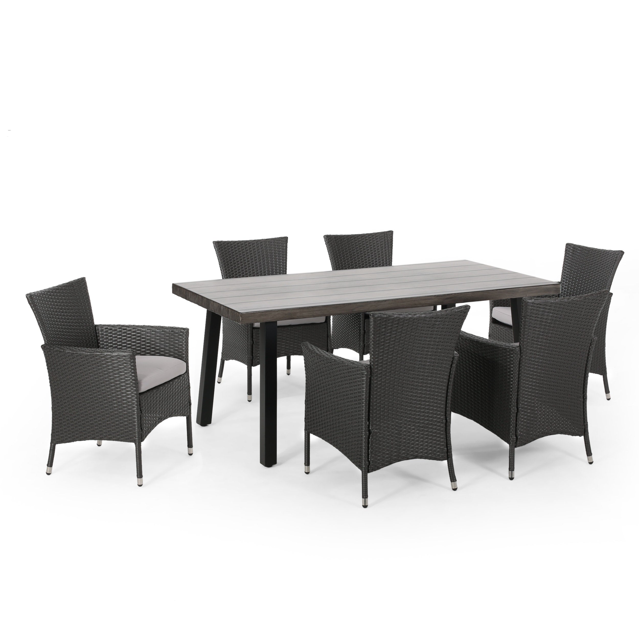Ensemble de salle à manger d'extérieur Pointe 7 pièces en aluminium avec chaises en osier par Christopher Knight Home