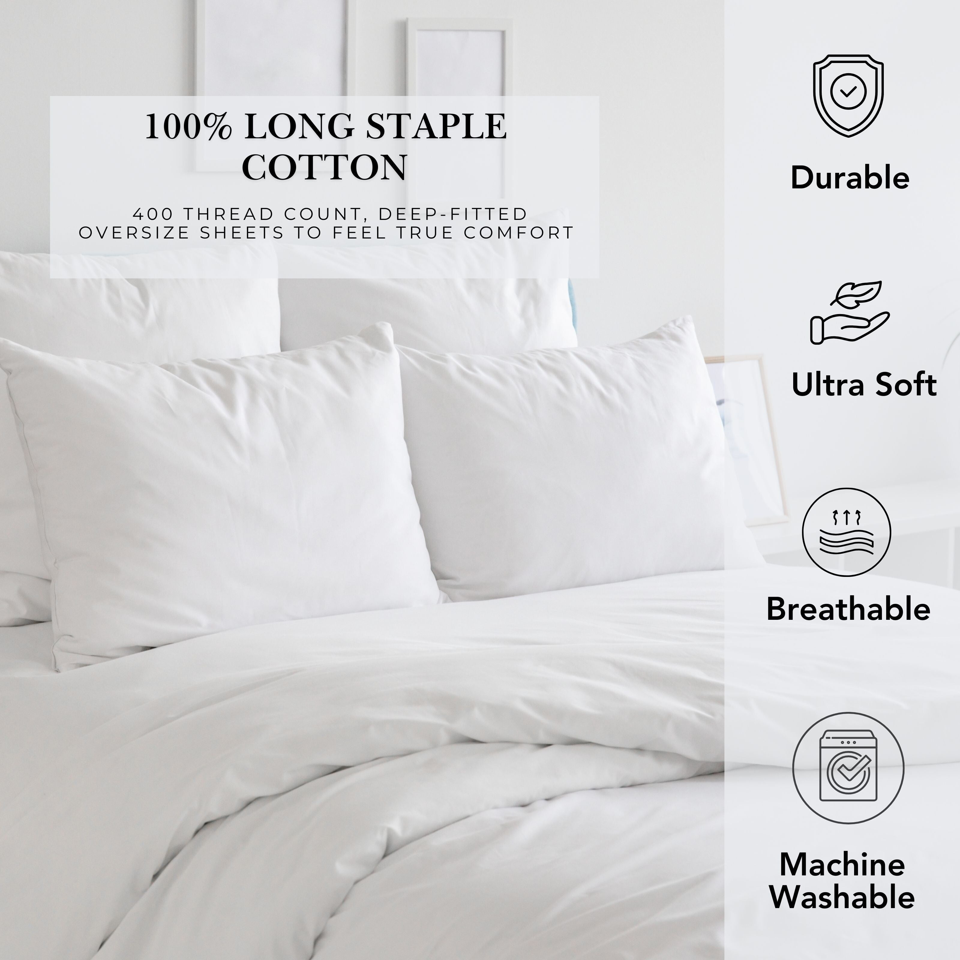 Parure de lit Pointehaven en coton à fibres longues, extra-profond, 400 fils au pouce carré