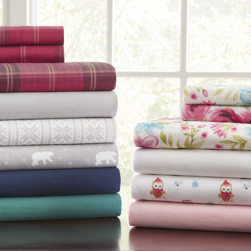 Parure de lit Pointehaven en flanelle de coton 175 g/m² avec draps surdimensionnés