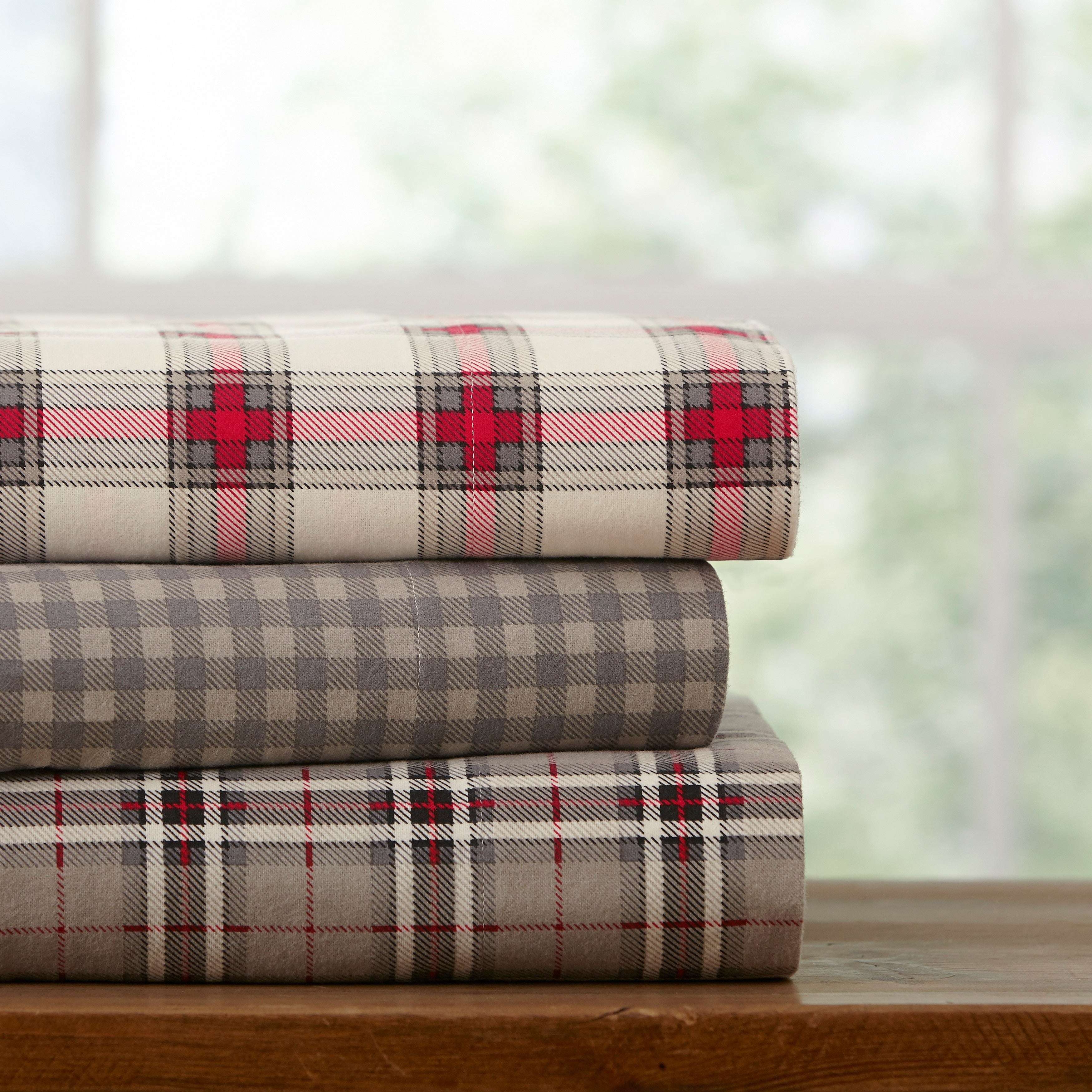 Parure de lit Pointehaven Plaid Luxury Flannel Heavy Weigh 180 GSM 100 % coton