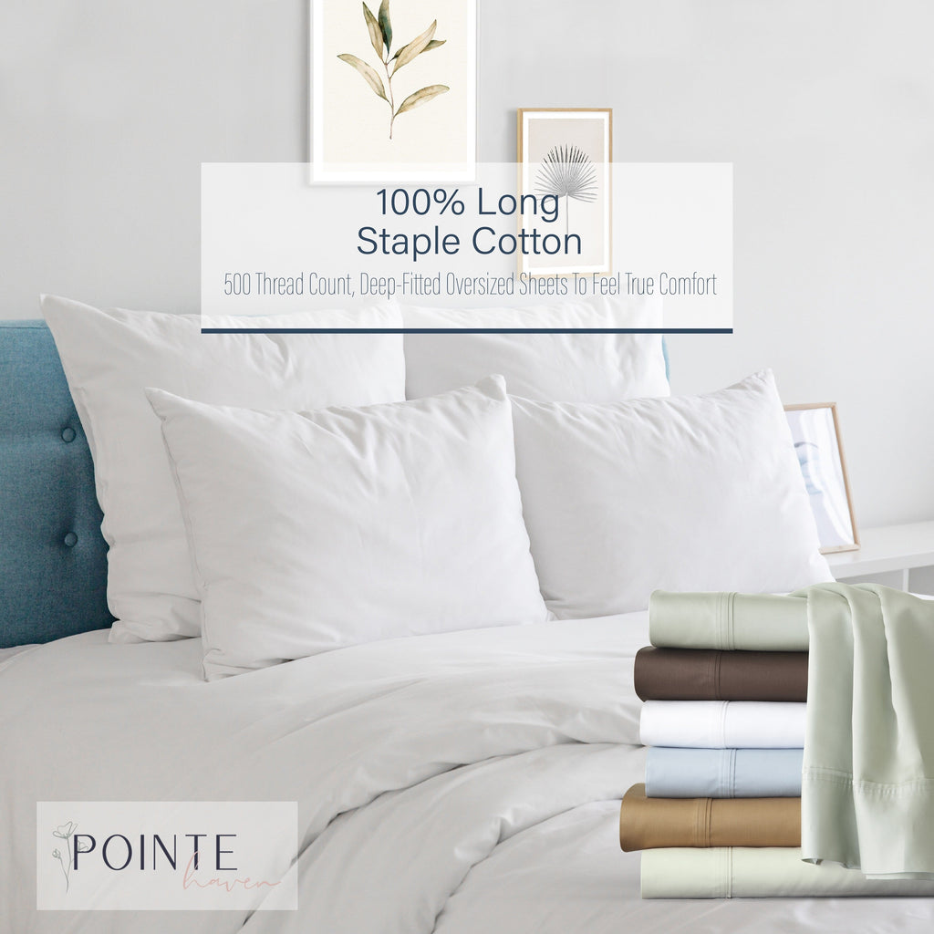 Parure de lit Pointehaven en coton à fibres longues 500 fils avec poche extra profonde