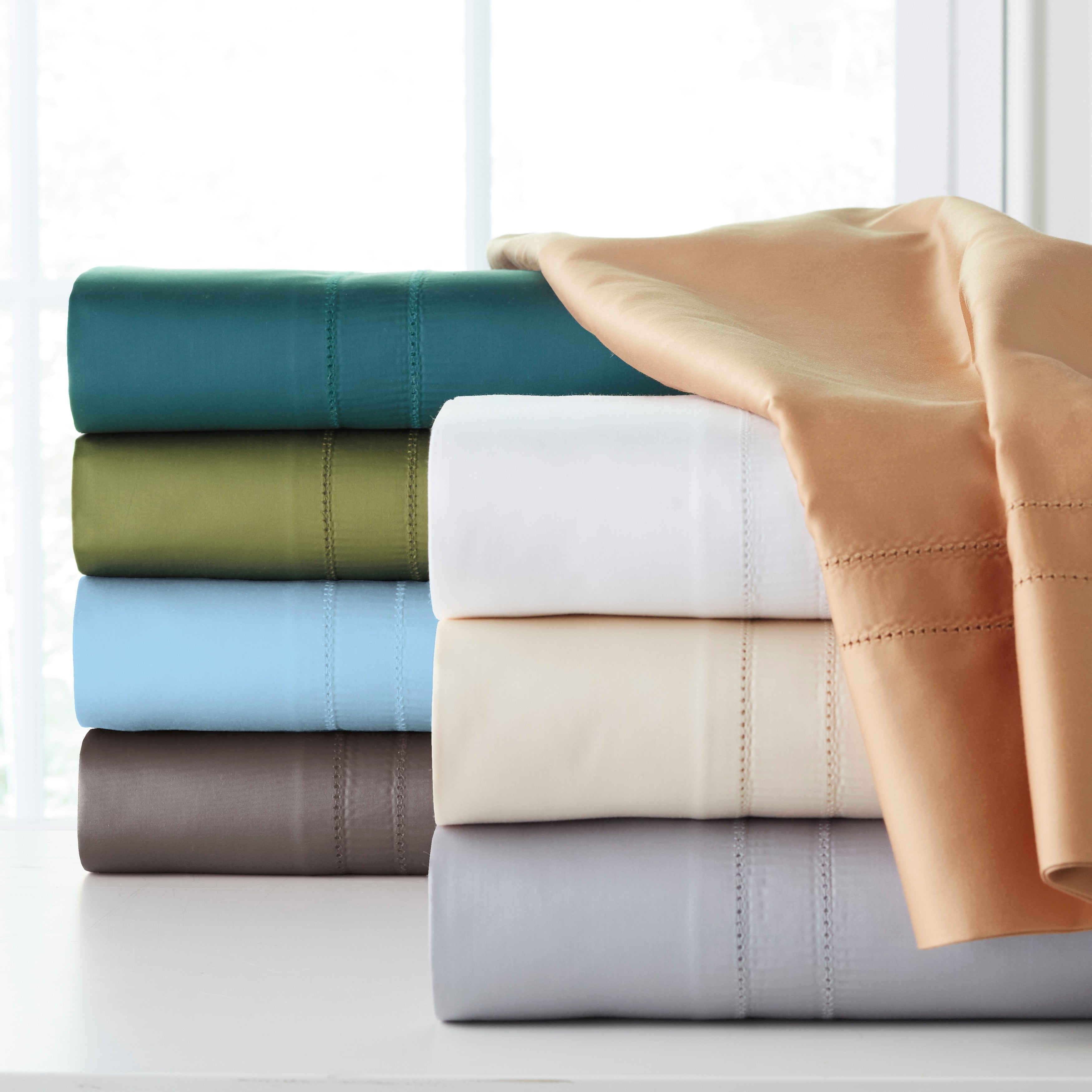 Parure de draps Pointehaven en coton à fibres longues 620 fils au pouce carré avec poche profonde