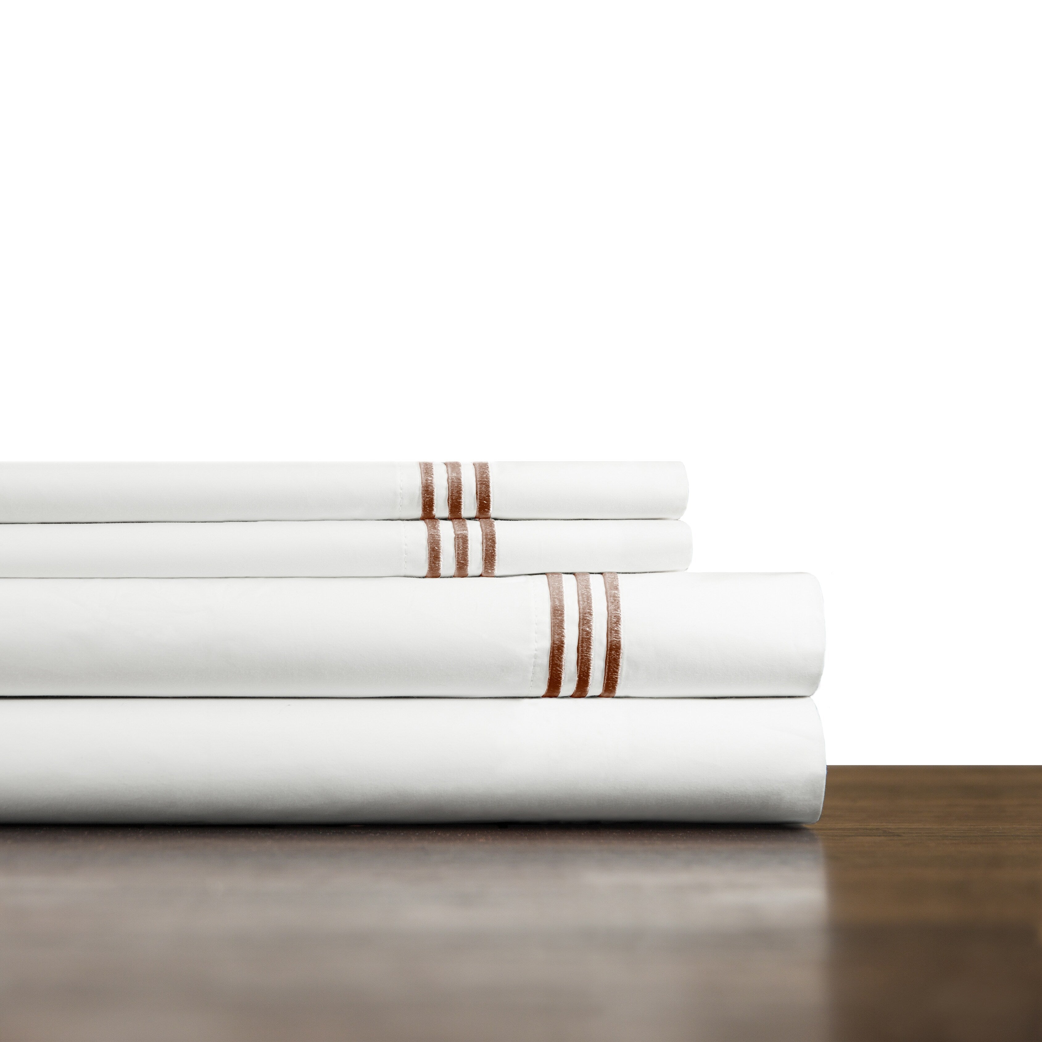 Ensemble de draps rafraîchissants surdimensionnés en percale de coton brodée à longues fibres Pointehaven, 4 pièces