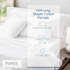 Ensemble de draps rafraîchissants surdimensionnés en percale de coton brodée à longues fibres Pointehaven, 4 pièces