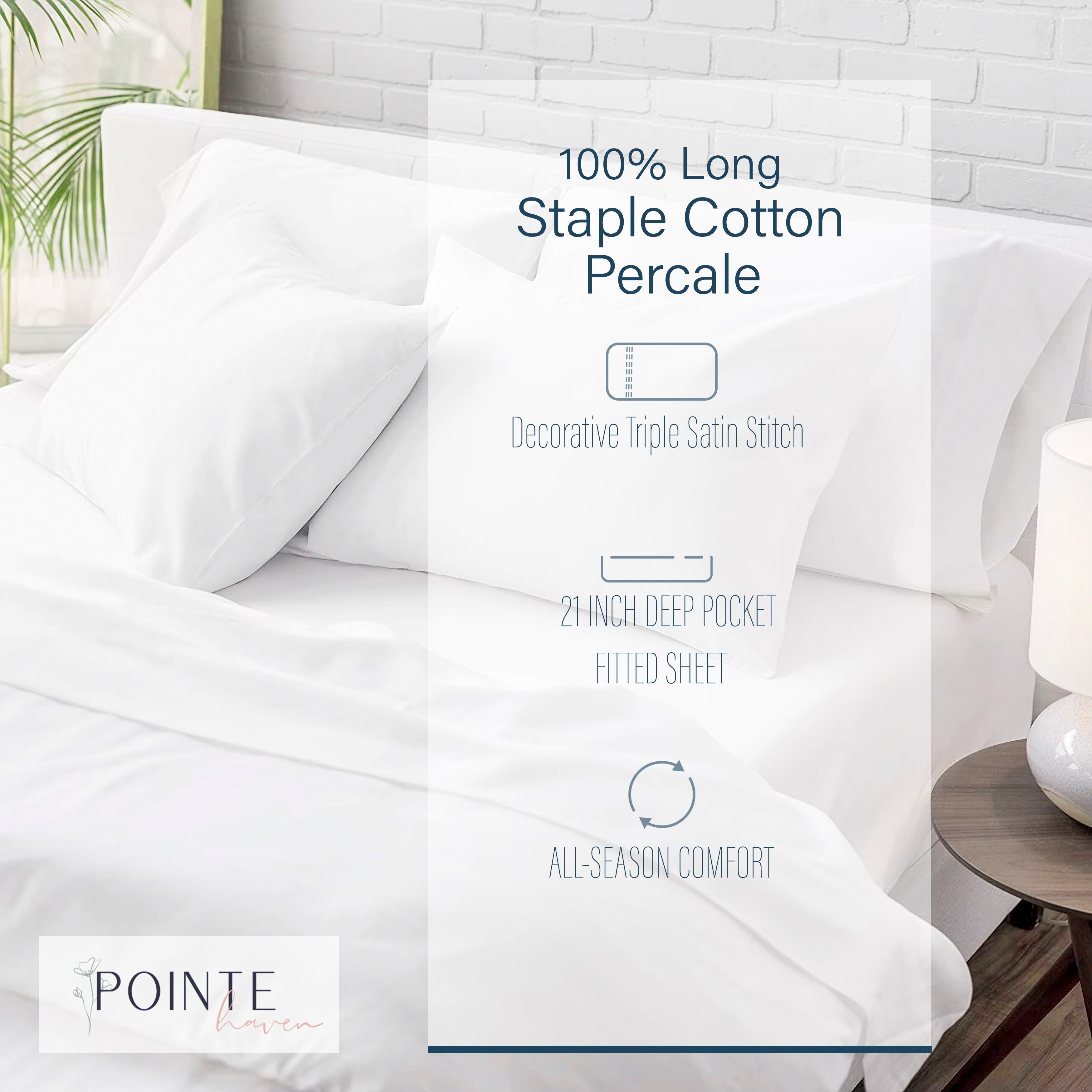Ensemble de draps rafraîchissants surdimensionnés en percale de coton brodée à longues fibres Pointehaven, 4 pièces