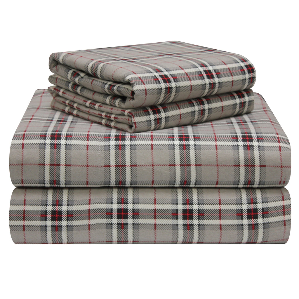 Parure de lit Pointehaven Plaid Luxury Flannel Heavy Weigh 180 GSM 100 % coton