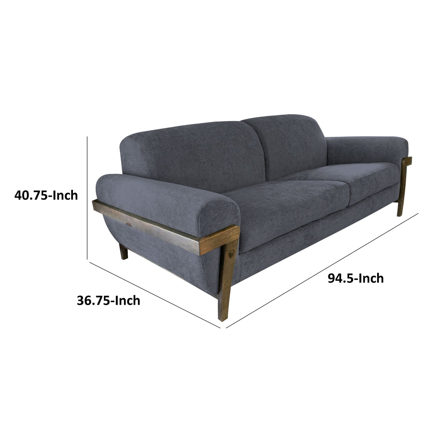 Canapé Pola, polyester gris fer, coussins en mousse, pin massif, 240 cm