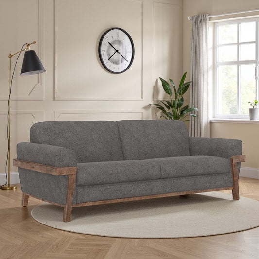 Canapé Pola, polyester gris fer, coussins en mousse, pin massif, 240 cm