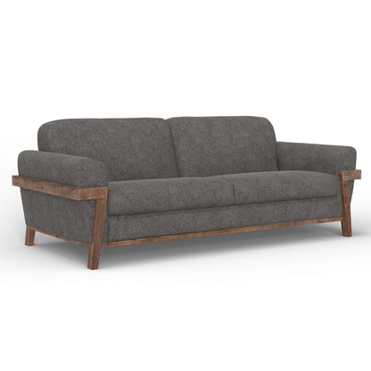 Canapé Pola, polyester gris fer, coussins en mousse, pin massif, 240 cm