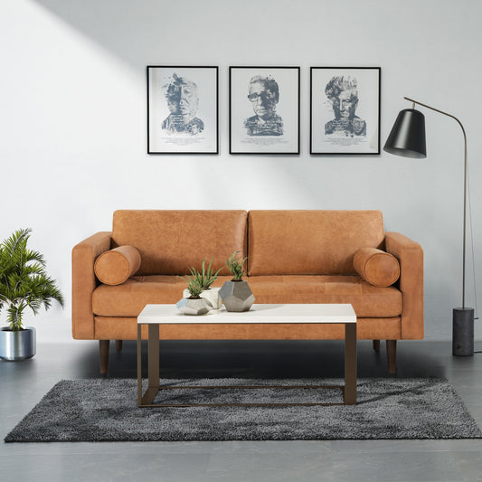 Canapé d'appartement Poly &amp; Bark Napa 72 - Cuir italien véritable pleine fleur