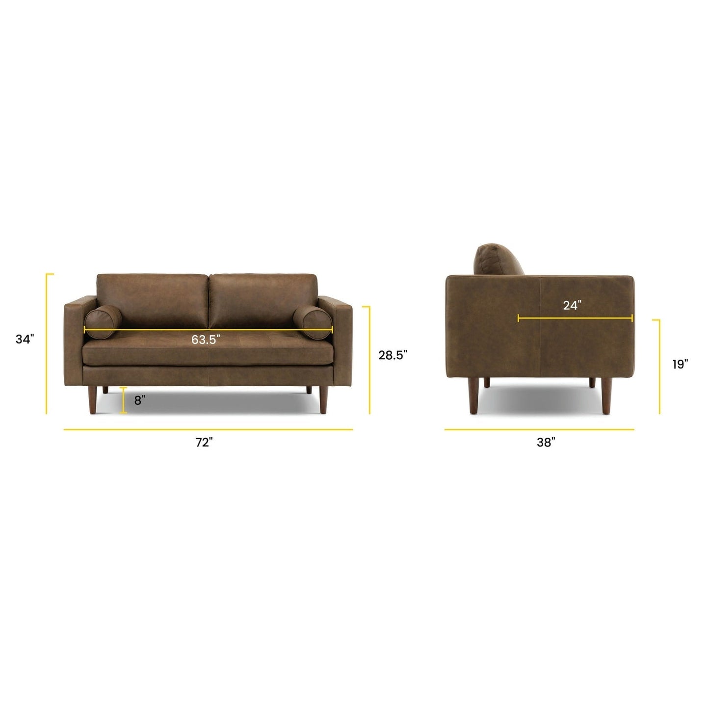 Canapé d'appartement Poly &amp; Bark Napa 72 - Cuir italien véritable pleine fleur