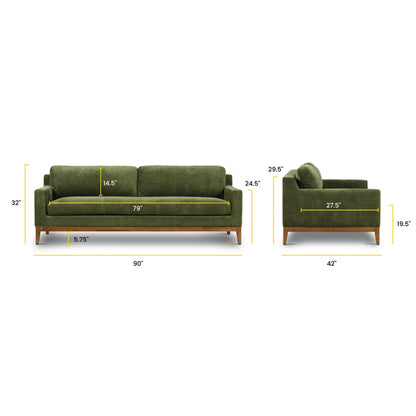 Canapé Poly &amp; Bark Zyon 90 en velours vert vieilli