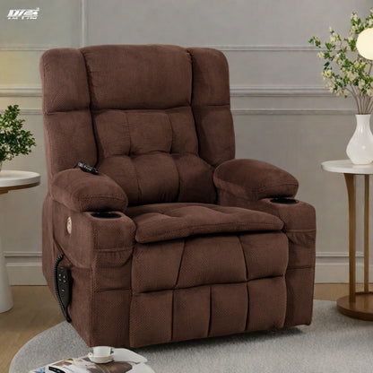 Fauteuil inclinable en polyester à deux moteurs avec massage, chauffage lombaire, porte-gobelets et poches latérales