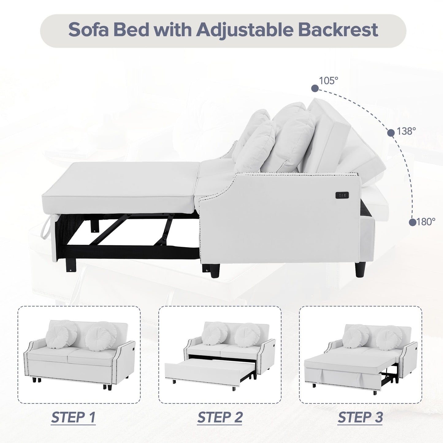 Canapé-lit réglable en polyester avec ports USB