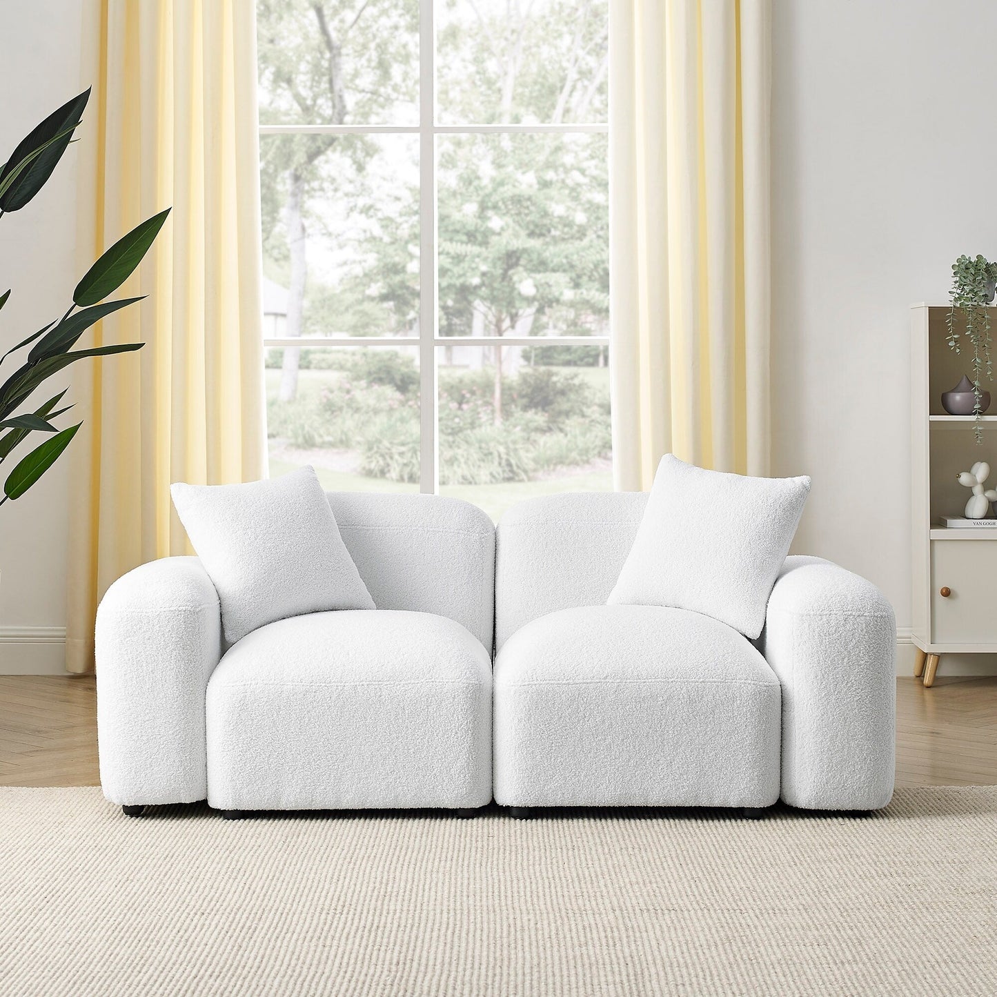 Canapé modulable en polyester avec cadre en bois massif et pieds en plastique noir pour salon