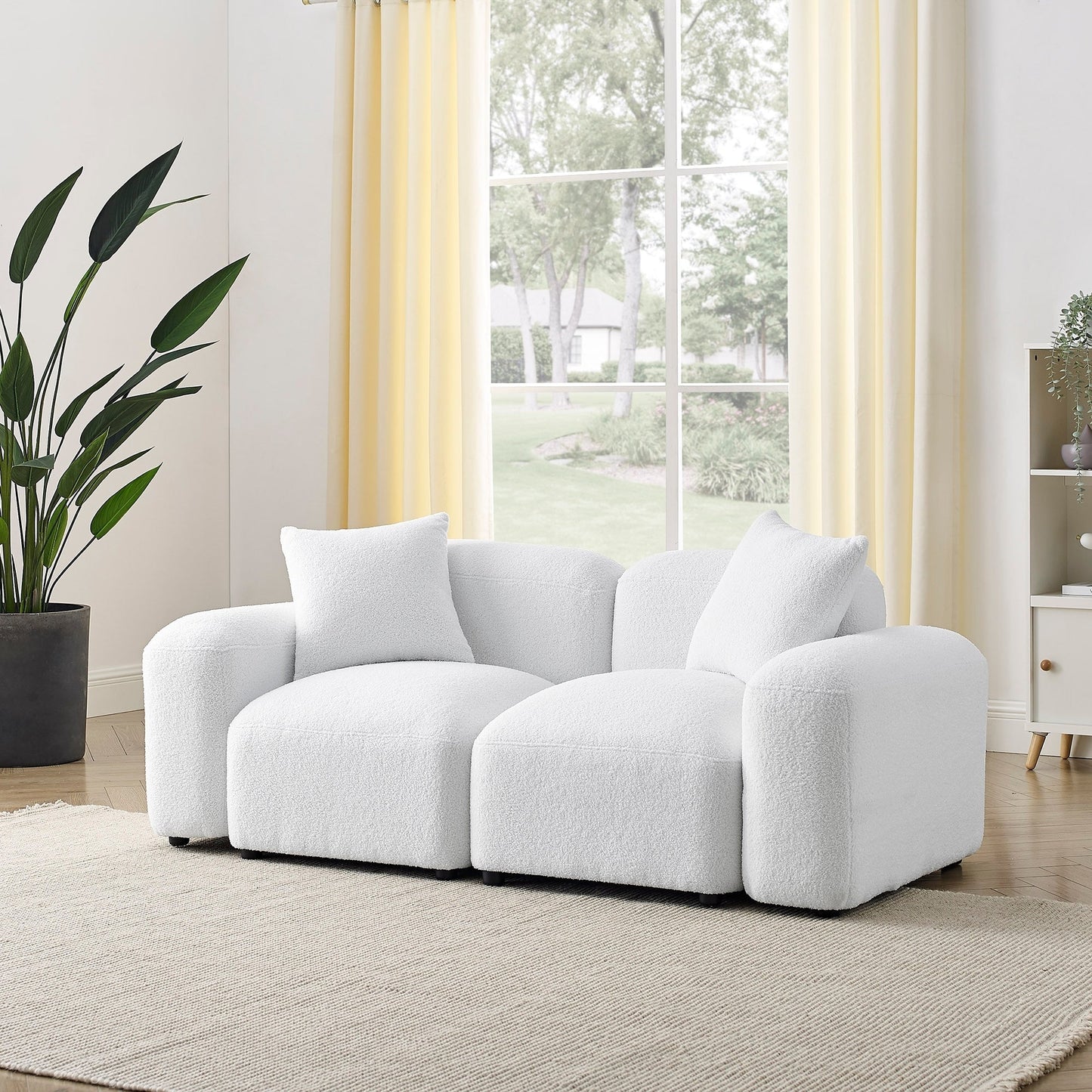 Canapé modulable en polyester avec cadre en bois massif et pieds en plastique noir pour salon
