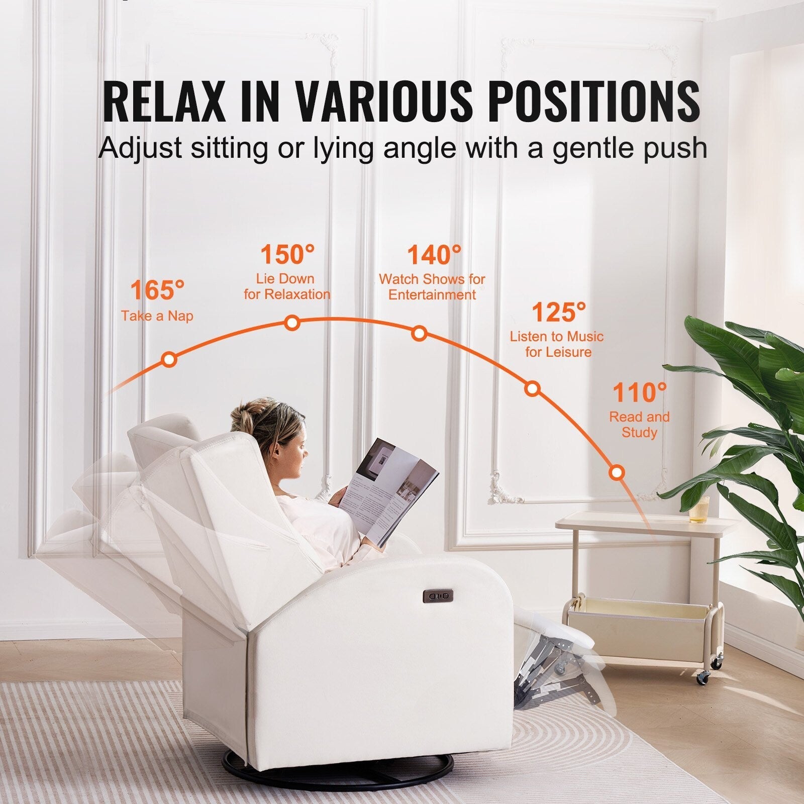 Fauteuil inclinable pivotant en polyester, ergonomique et électrique