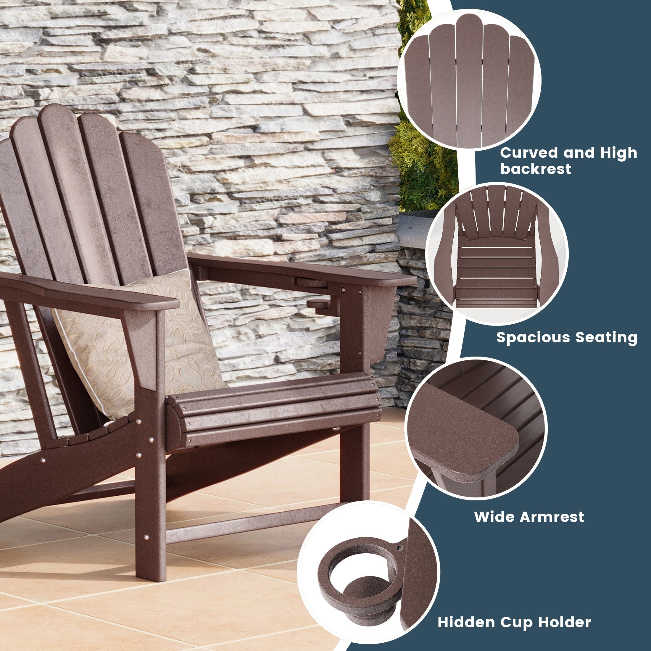 Ensemble de 4 chaises Adirondack d'extérieur Polytrends Aderson avec pouf