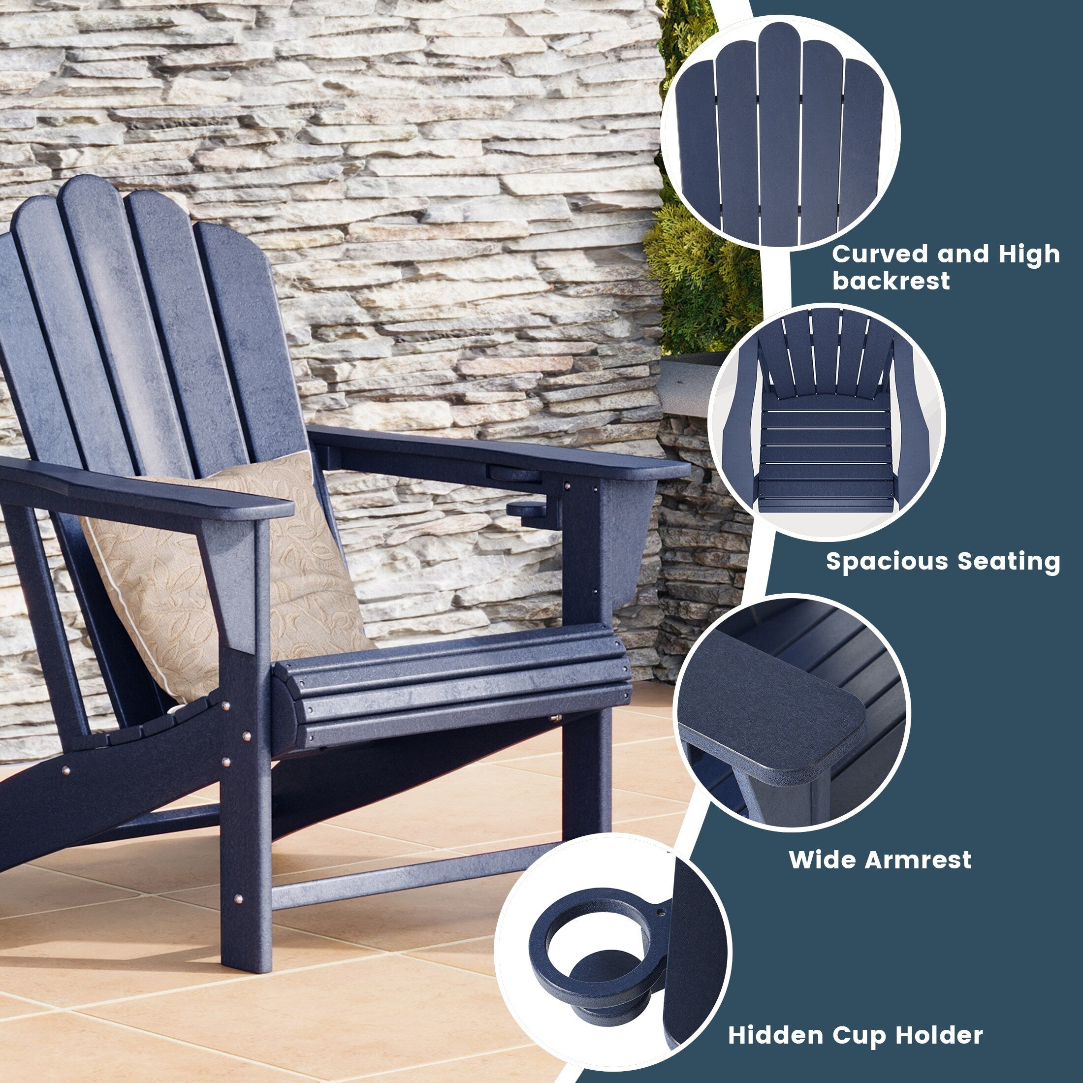 Ensemble de 4 chaises Adirondack d'extérieur Polytrends Aderson avec pouf