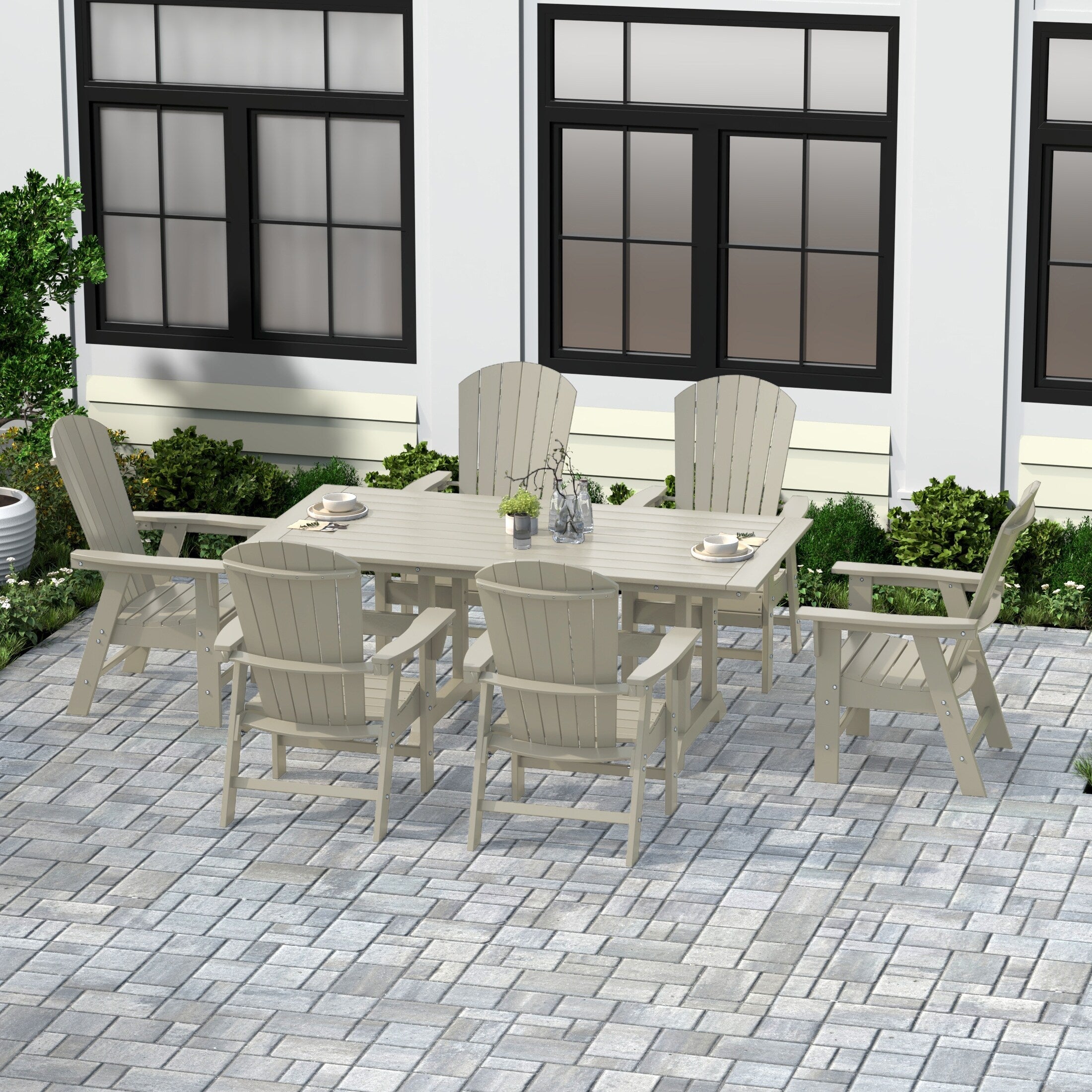 Ensemble de salle à manger d'extérieur Polytrends Altura 7 pièces, écologique, toutes saisons, avec fauteuils