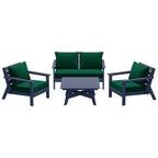 Ensemble de salon de jardin Polytrends Birchwood en PEHD toutes saisons, bleu marine, avec sièges profonds (5 pièces)